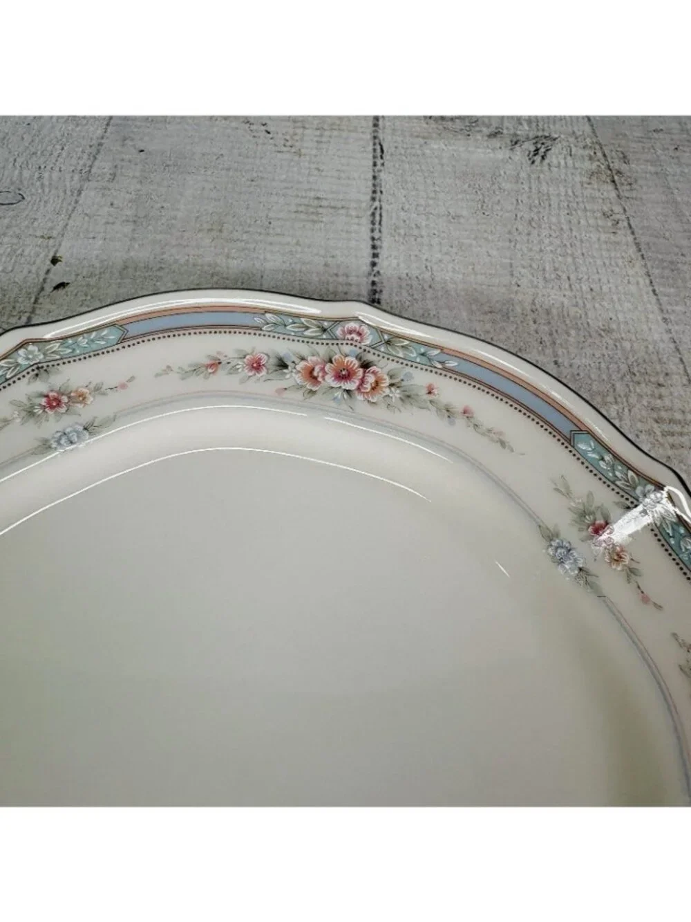 Noritake ROTHSCHILD 7293 Blue Band Pink Floral Ivory Japan Bread Plates Set of 4